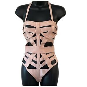 House of CB London Bondage Pink Sexy Bodysuit Size Medium NWT